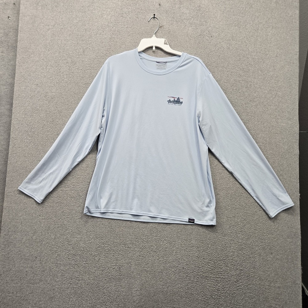 Patagonia Men Shirt L Light Blue Capilene Cool Daily Activewear Long Sleeve